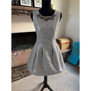 J.O.A. Los Angeles Metallic Silver Tweed Embellished Bubble Skirt Mini Dress XS